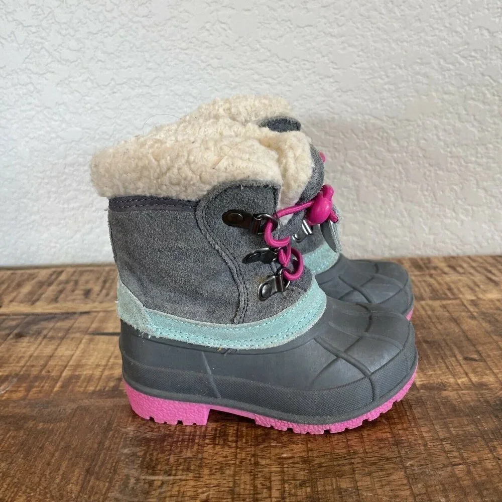 Cat & Jack Gray Letha Snow Boots Thermolite Genuine Suede 5/6